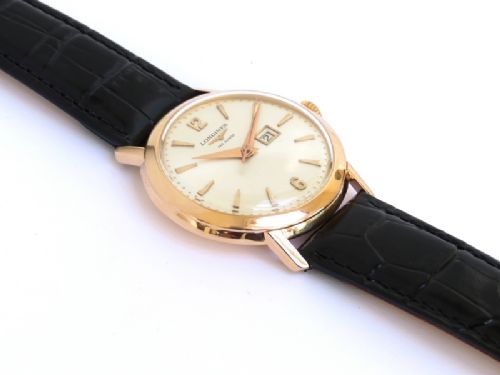 fig 4. WONDERFUL ORIGINAL LONGINES SOLID 18CT ROSE GOLD CAL 23ZSD MENS VINTAGE WATCH C1956