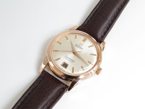 fig 5. RARE SOLID 18CT ROSE GOLD OMEGA SEAMASTER AUTOMATIC CALENDAR BUMPER MENS VINTAGE WATCH C1953