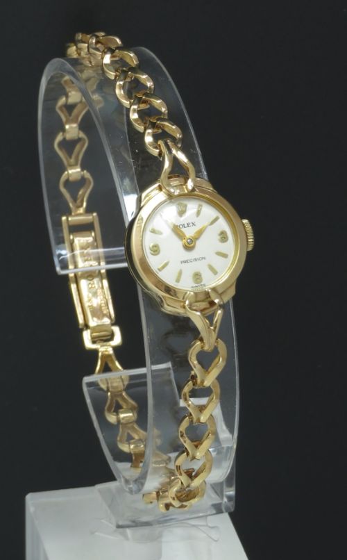fig 1. BEAUTIFUL SOLID 9CT GOLD ROLEX PRECISION LADIES COCKTAIL WATCH WITH BOX AND PAPERWORK C1958