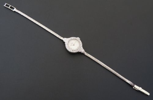 fig 3. WONDERFUL GIRARD PERREGAUX 18CT 18K WHITE GOLD AND DIAMOND LADIES COCKTAIL WATCH C1950