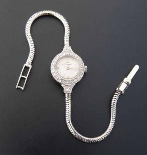 fig 4. WONDERFUL GIRARD PERREGAUX 18CT 18K WHITE GOLD AND DIAMOND LADIES COCKTAIL WATCH C1950