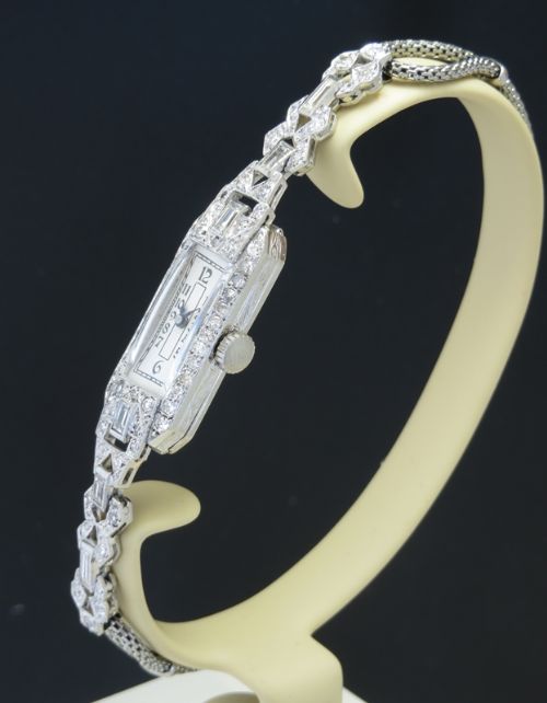 fig 1. BEAUTIFUL PLATINUM AND DIAMOND VERTEX ART DECO LADIES COCKTAIL WATCH C1940