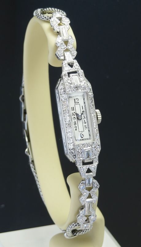 fig 2. BEAUTIFUL PLATINUM AND DIAMOND VERTEX ART DECO LADIES COCKTAIL WATCH C1940