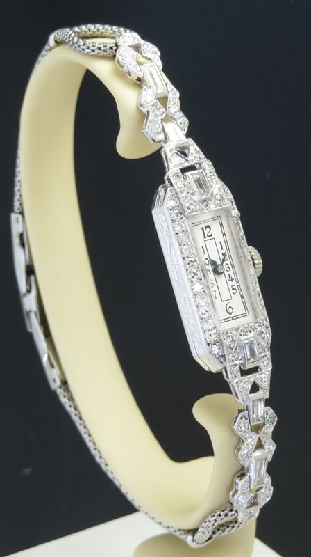 fig 3. BEAUTIFUL PLATINUM AND DIAMOND VERTEX ART DECO LADIES COCKTAIL WATCH C1940