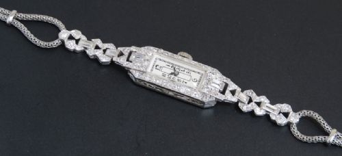 fig 4. BEAUTIFUL PLATINUM AND DIAMOND VERTEX ART DECO LADIES COCKTAIL WATCH C1940