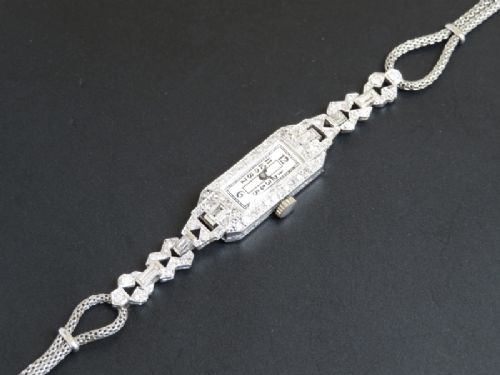 fig 7. BEAUTIFUL PLATINUM AND DIAMOND VERTEX ART DECO LADIES COCKTAIL WATCH C1940