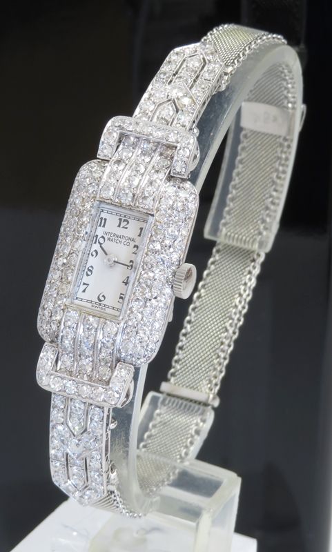 fig 2. GLORIOUS PLATINUM AND DIAMOND INTERNATIONAL WATCH COMPANY LADIES ART DECO VINTAGE WATCH C1950