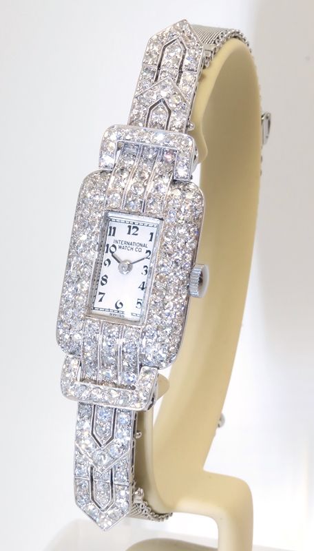 fig 3. GLORIOUS PLATINUM AND DIAMOND INTERNATIONAL WATCH COMPANY LADIES ART DECO VINTAGE WATCH C1950