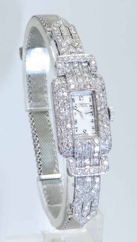 fig 5. GLORIOUS PLATINUM AND DIAMOND INTERNATIONAL WATCH COMPANY LADIES ART DECO VINTAGE WATCH C1950