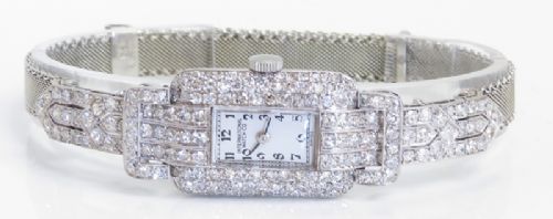 fig 7. GLORIOUS PLATINUM AND DIAMOND INTERNATIONAL WATCH COMPANY LADIES ART DECO VINTAGE WATCH C1950