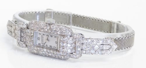 fig 8. GLORIOUS PLATINUM AND DIAMOND INTERNATIONAL WATCH COMPANY LADIES ART DECO VINTAGE WATCH C1950