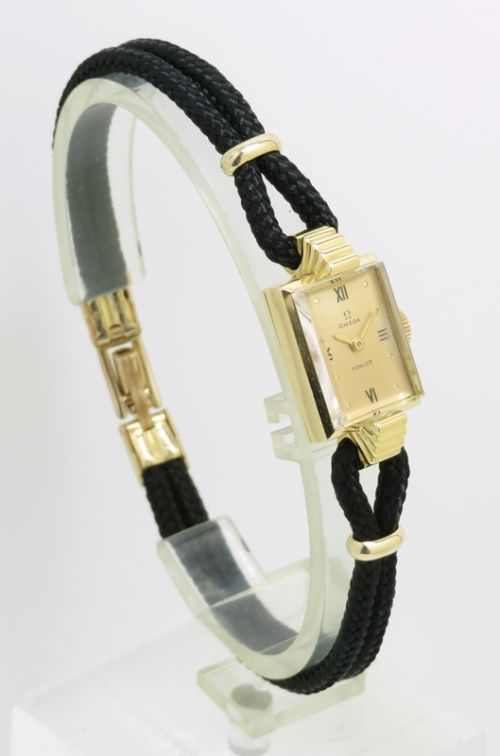 fig 2. LOVELY SOLID 18CT GOLD OMEGA LADIES COCKTAIL WATCH C 1954 RETAILED BY TURLER OF GENEVE