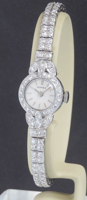 fig 1. INCREDIBLE PLATINUM AND DIAMOND VERTEX LADIES ART DECO COCKTAIL WATCH C1950