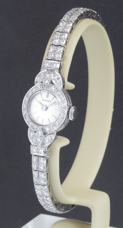 fig 2. INCREDIBLE PLATINUM AND DIAMOND VERTEX LADIES ART DECO COCKTAIL WATCH C1950