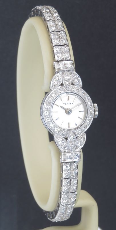 fig 3. INCREDIBLE PLATINUM AND DIAMOND VERTEX LADIES ART DECO COCKTAIL WATCH C1950