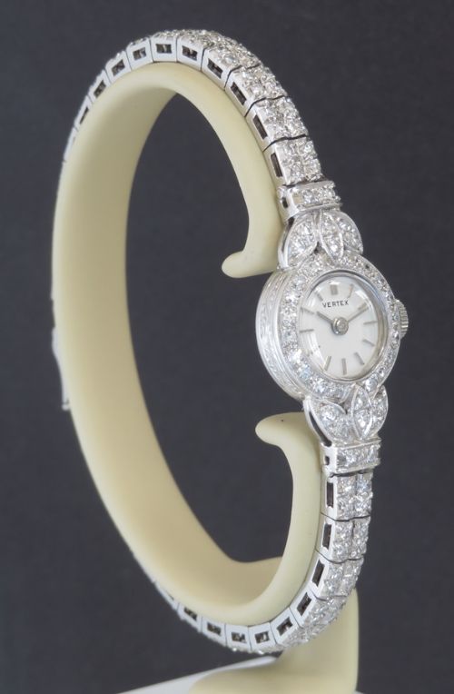 fig 4. INCREDIBLE PLATINUM AND DIAMOND VERTEX LADIES ART DECO COCKTAIL WATCH C1950