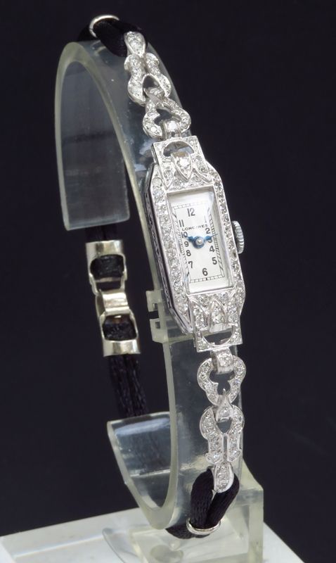 fig 1. LOVELY LONGINES PLATINUM AND DIAMOND ART DECO LADIES VINTAGE WATCH C1930