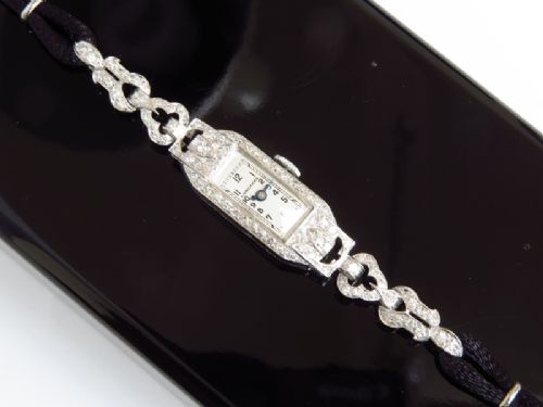 fig 2. LOVELY LONGINES PLATINUM AND DIAMOND ART DECO LADIES VINTAGE WATCH C1930