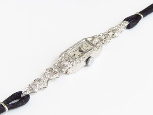 fig 6. LOVELY LONGINES PLATINUM AND DIAMOND ART DECO LADIES VINTAGE WATCH C1930