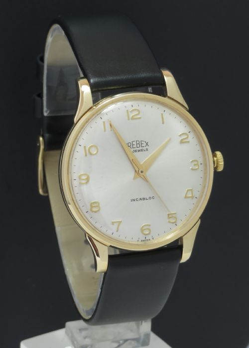 Superb Original Solid 9ct Gold Trebex Oversize Mens Watch with Box C1967