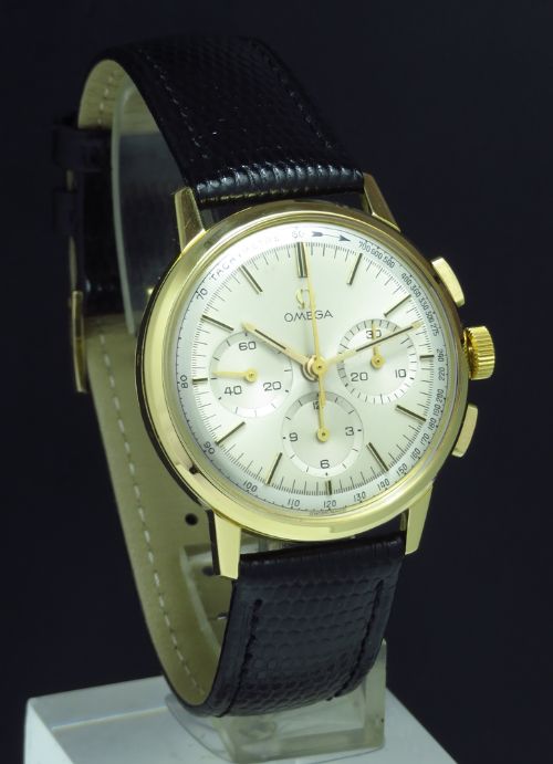 fig 2. INCREDIBLY RARE MINT ORIGINAL CONDITION SOLID 18CT OMEGA CALIBRE 321 CHRONOGRAPH WITH ORIGINAL BOX C1964