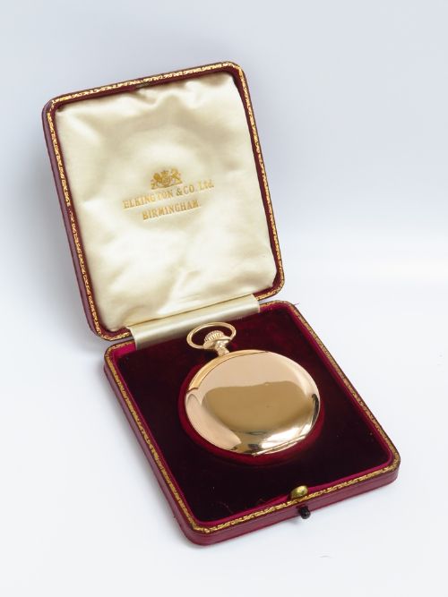 fig 2. INCREDIBLE RARE OMEGA 14CT 14K ROSE GOLD POCKET FULL HUNTER POCKET WATCH WITH CHAIN AND BOX C1909