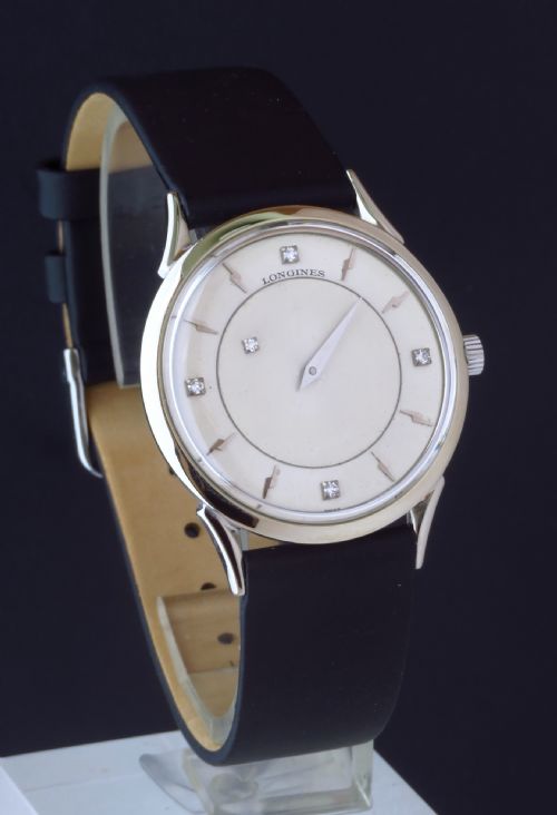 Rare Original Solid 14ct White Gold Longines Mystery Dial Mens Vintage Watch C1960