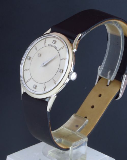 fig 6. RARE ORIGINAL SOLID 14CT WHITE GOLD LONGINES MYSTERY DIAL MENS VINTAGE WATCH C1960