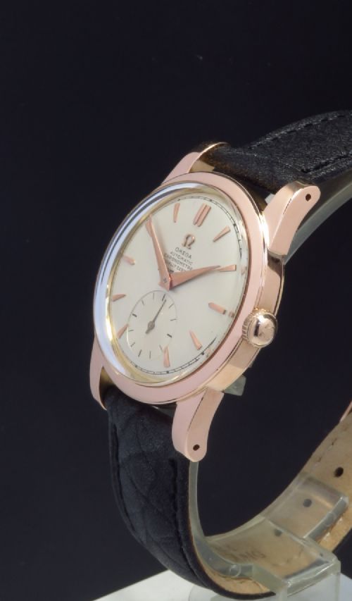 fig 1. SUPER RARE ORIGINAL SOLID 18CT 18K ROSE GOLD OMEGA SEAMASTER AUTOMATIC CHRONOMETER MARK 1 MENS VINTAGE WATCH C1949-50