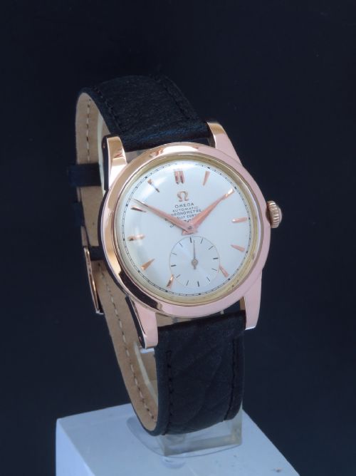 fig 3. SUPER RARE ORIGINAL SOLID 18CT 18K ROSE GOLD OMEGA SEAMASTER AUTOMATIC CHRONOMETER MARK 1 MENS VINTAGE WATCH C1949-50