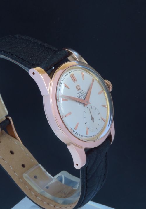 fig 4. SUPER RARE ORIGINAL SOLID 18CT 18K ROSE GOLD OMEGA SEAMASTER AUTOMATIC CHRONOMETER MARK 1 MENS VINTAGE WATCH C1949-50
