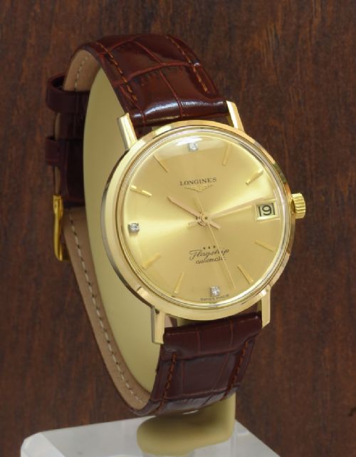 fig 4. INCREDIBLE ORIGINAL SOLID 18CT 18K GOLD LONGINES FLAGSHIP DELUXE AUTOMATIC DIAMOND DIAL MENS VINTAGE WATCH C1966