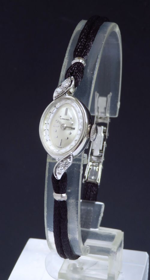 Solid 14ct White Gold and Diamond Longines Ladies Cocktail Watch C1950