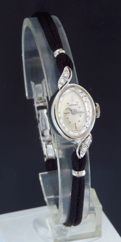 fig 2. SOLID 14CT WHITE GOLD AND DIAMOND LONGINES LADIES COCKTAIL WATCH C1950