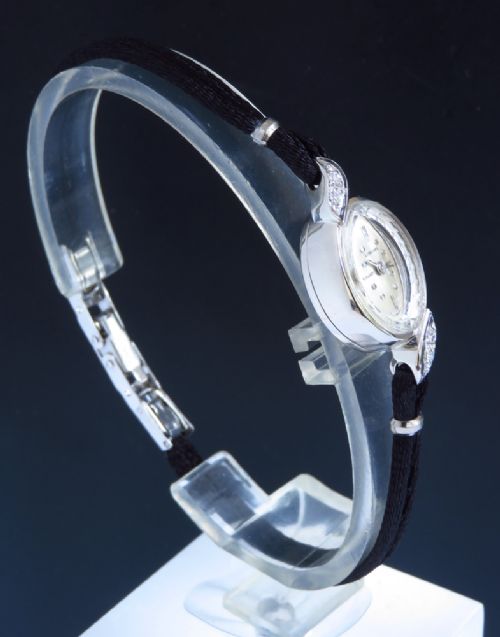 fig 3. SOLID 14CT WHITE GOLD AND DIAMOND LONGINES LADIES COCKTAIL WATCH C1950