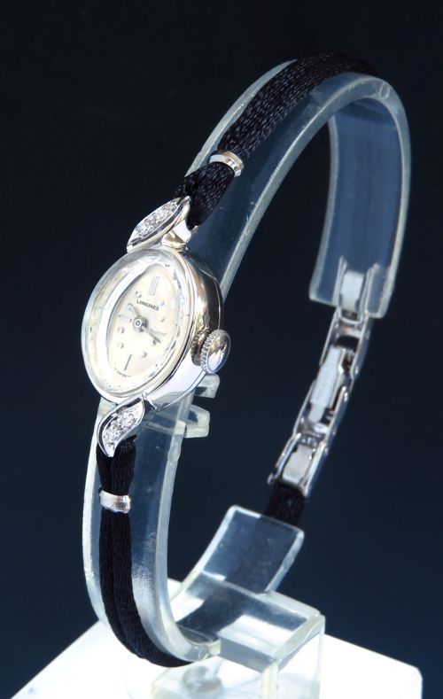 fig 4. SOLID 14CT WHITE GOLD AND DIAMOND LONGINES LADIES COCKTAIL WATCH C1950