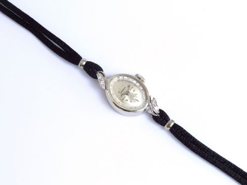 fig 5. SOLID 14CT WHITE GOLD AND DIAMOND LONGINES LADIES COCKTAIL WATCH C1950