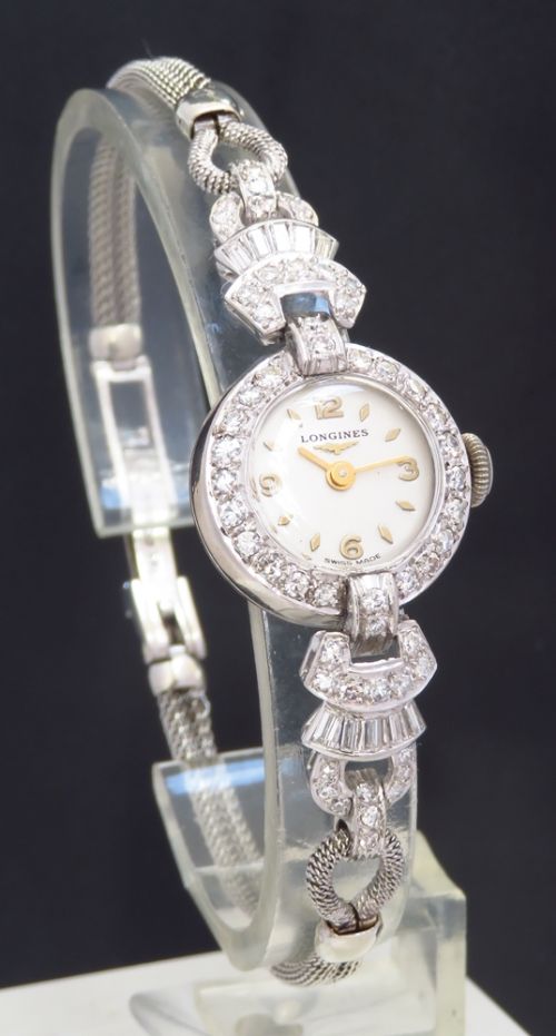 fig 2. STUNNING LONGINES PLATINUM AND DIAMOND ART DECO LADIES COCKTAIL WATCH C1956
