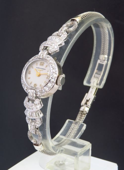 fig 3. STUNNING LONGINES PLATINUM AND DIAMOND ART DECO LADIES COCKTAIL WATCH C1956