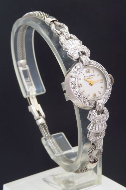 fig 4. STUNNING LONGINES PLATINUM AND DIAMOND ART DECO LADIES COCKTAIL WATCH C1956