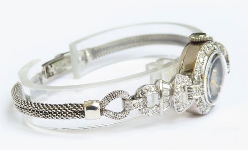 fig 6. STUNNING LONGINES PLATINUM AND DIAMOND ART DECO LADIES COCKTAIL WATCH C1956