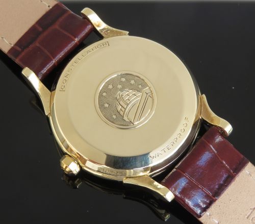 fig 6. STUNNING SOLID 14CT 14K GOLD OMEGA CONSTELLATION AUTOMATIC BUMPER CALIBRE 354 MARK 1 MENS VINTAGE WATCH WITH BOX C1954-55