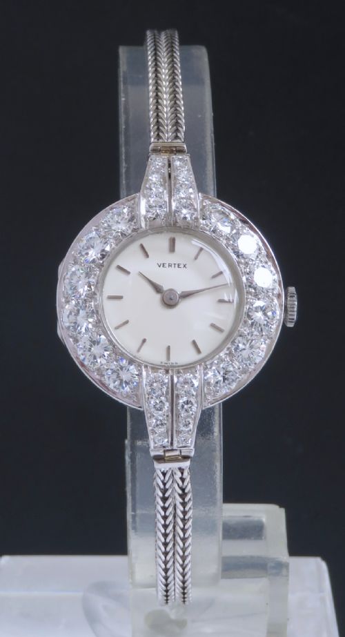 Exquisite Platinum and 3cts Diamond Ladies Vintage Art Deco Cocktail Watch by Vertex C1930