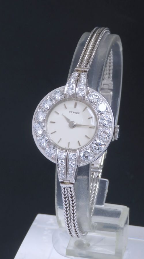 fig 2. Exquisite Platinum And 3cts Diamond Ladies Vintage Art Deco Cocktail Watch By Vertex C1930