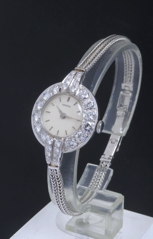 fig 3. Exquisite Platinum And 3cts Diamond Ladies Vintage Art Deco Cocktail Watch By Vertex C1930