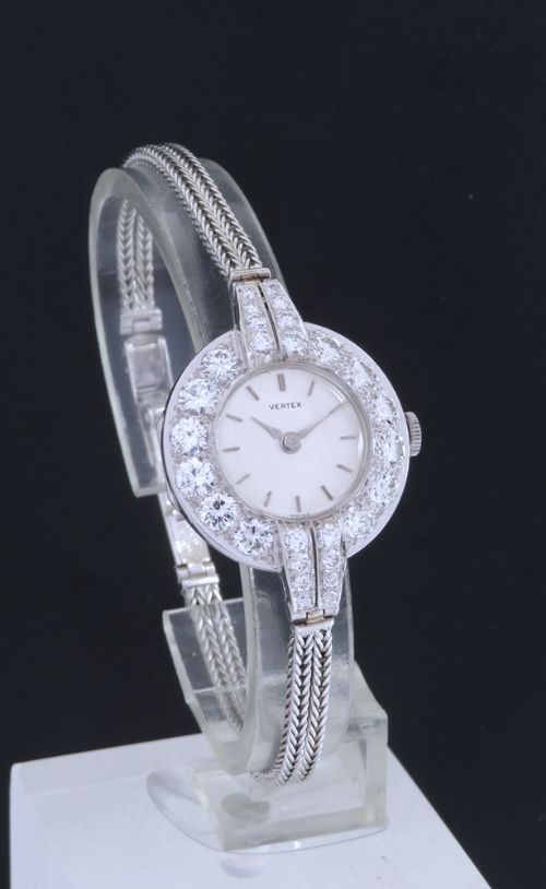 fig 5. Exquisite Platinum And 3cts Diamond Ladies Vintage Art Deco Cocktail Watch By Vertex C1930