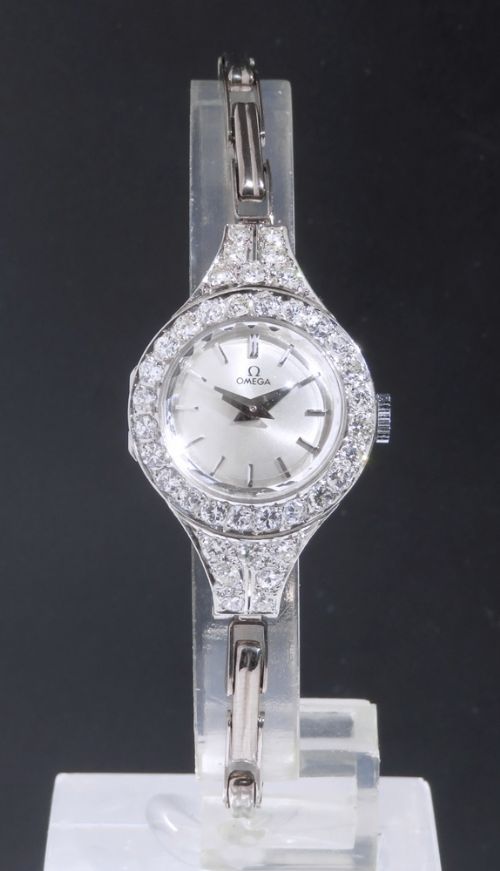 fig 1. BEAUTIFUL OMEGA PLATINUM AND DIAMOND LADIES ART DECO COCKTAIL WATCH C1950