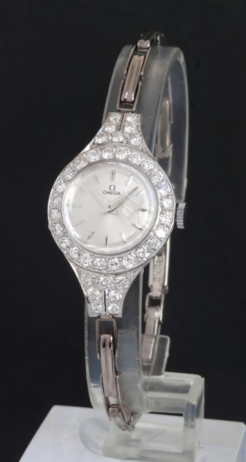fig 5. BEAUTIFUL OMEGA PLATINUM AND DIAMOND LADIES ART DECO COCKTAIL WATCH C1950