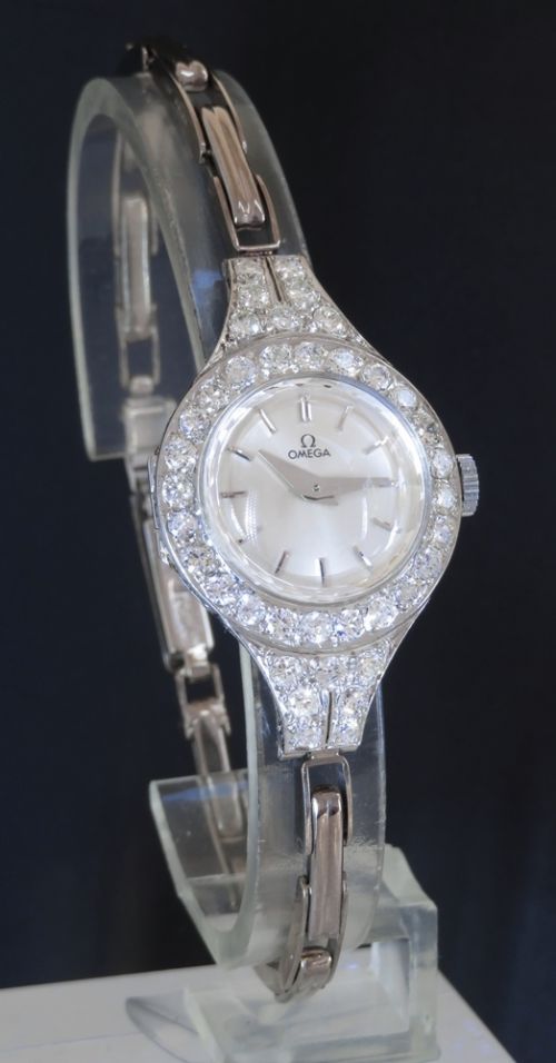 fig 6. BEAUTIFUL OMEGA PLATINUM AND DIAMOND LADIES ART DECO COCKTAIL WATCH C1950