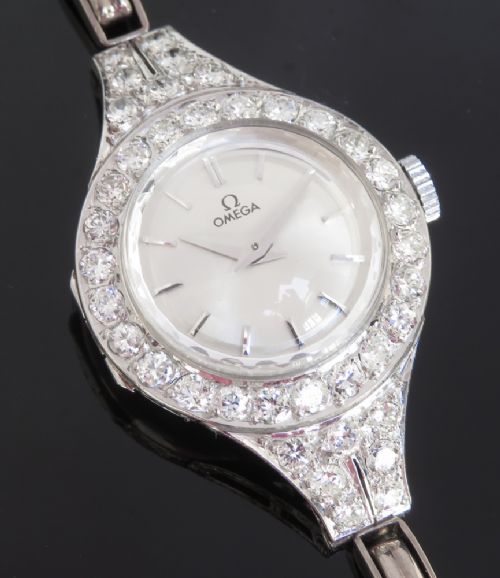 fig 7. BEAUTIFUL OMEGA PLATINUM AND DIAMOND LADIES ART DECO COCKTAIL WATCH C1950